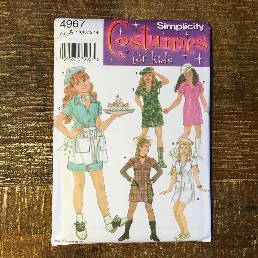 Simplicity Sewing Pattern 4967 Y2k Costume Carhop Soldier Nurse GoGo 7-14 UNCUT